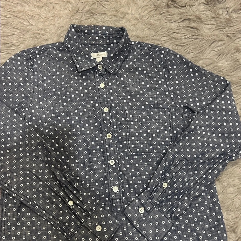 J. Crew Blue and White Patterned Long‎ Sleeve Quarter Button Down Shirt